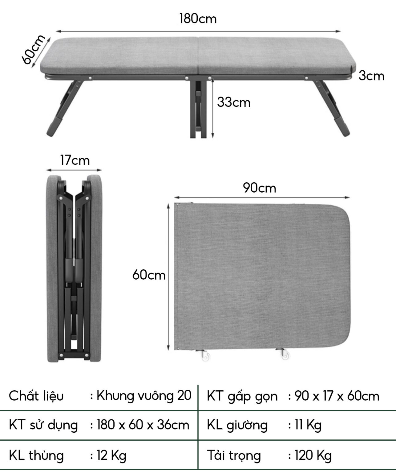 Giường gấp thông minh có bánh xe NIKITA NKT-Q125