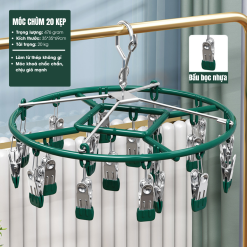 Móc chùm treo đồ đa năng 20 kẹp thép chống rỉ, xoay 360 độ tiện lợi
